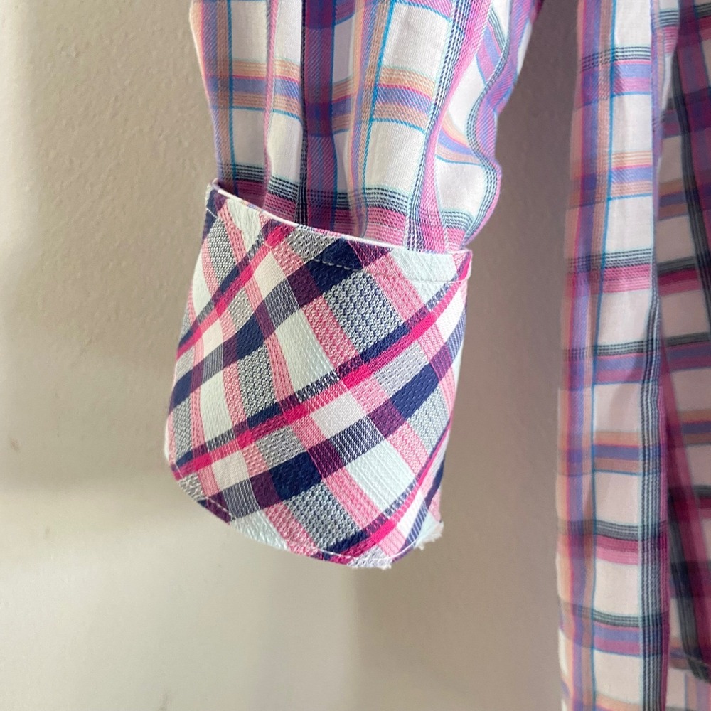 Tailorbyrd Collection Mens Large Button Down Shirt Plaid Purple Pink Long Sleeve - Picture 2 of 5